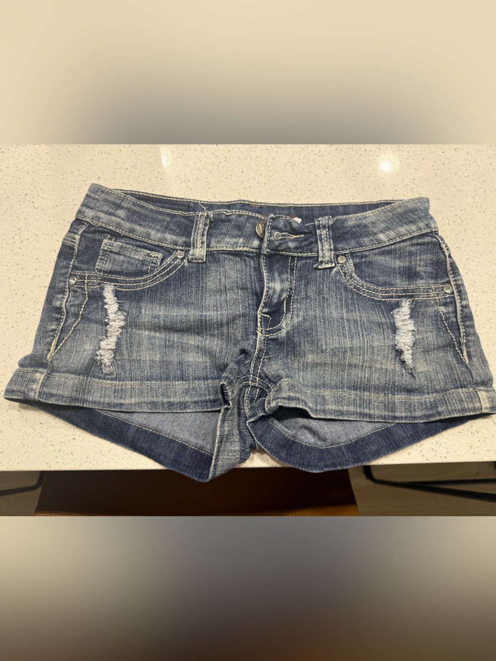 Free Culture Distressed Blue Denim Shorts